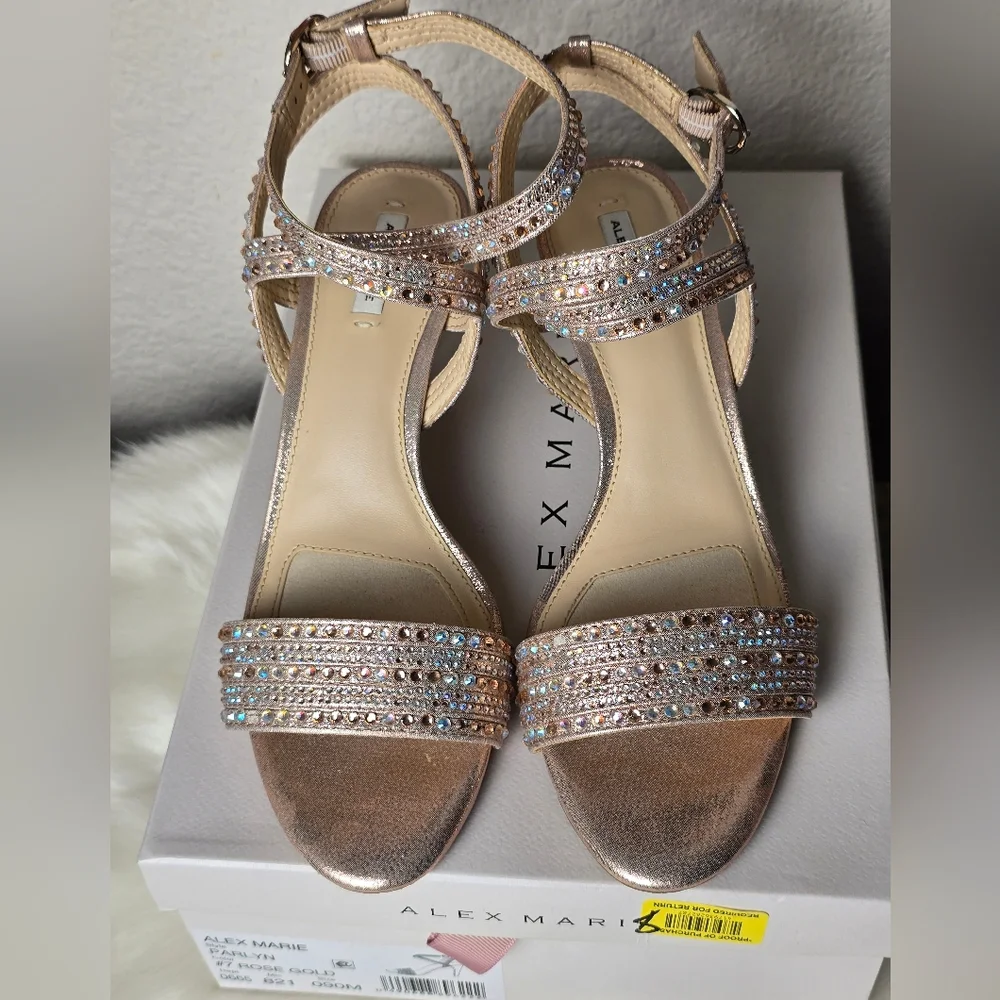 Alex Marie Women's Rose Gold Embellished Heels Size 8 1/2 - Picture 15 of 15